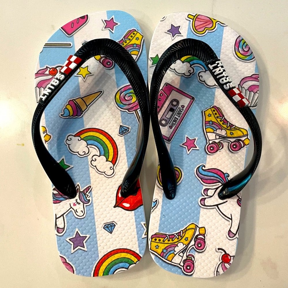 NWOT MC2 Saint Barth Girls Rainbow Unicorn printed flip flops
